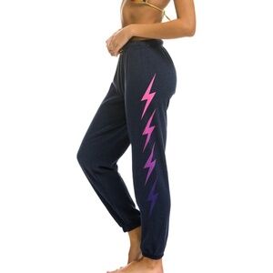 NWT - Aviator Nation Navy Sweatpants (sm) with Pink & Purple Lightning Design.